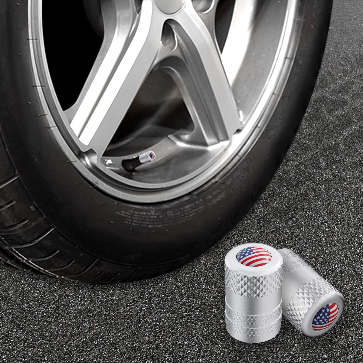 Black Anodized Aluminum Tire Valve Stem Caps Set, 4 Pack, Universal Fit Cars Trucks SUVs Motorcycles
