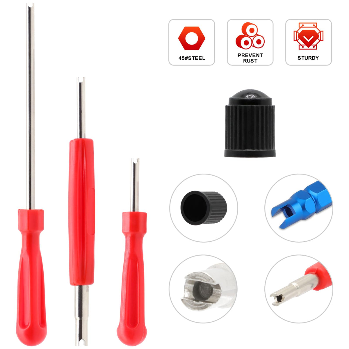 ZHSMS Valve Stem Removal Tool Kit 35 Pc Set With 20 Valve Cores 10 Tire Valve Caps 4 Way Remover
