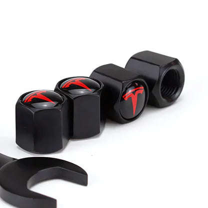 Red Aluminum Tire Valve Stem Caps For Tesla Models 3 S X Y Leakproof With Rubber O Rings 4 Pack