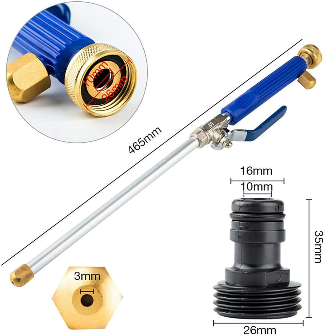 Washer Wand Attachment With Jet Nozzles For Gutter Patio Car Cleaning Blue