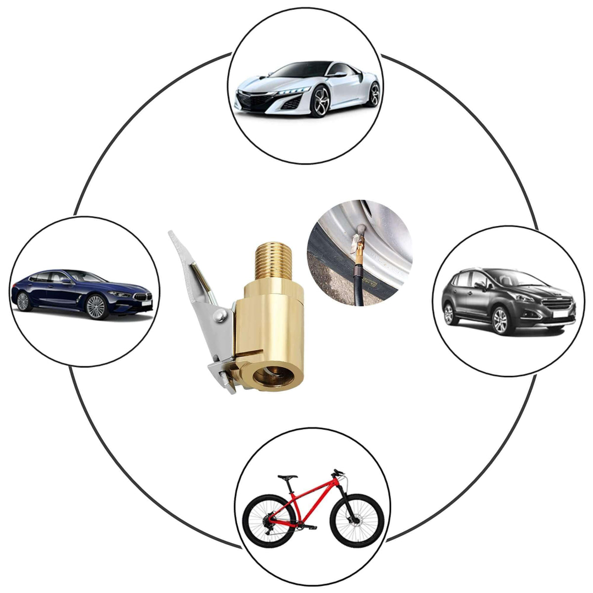 Brass Locking Tire Air Chuck With Clip Adapter 8mm Inlet For Car Truck Motorcycle Inflator