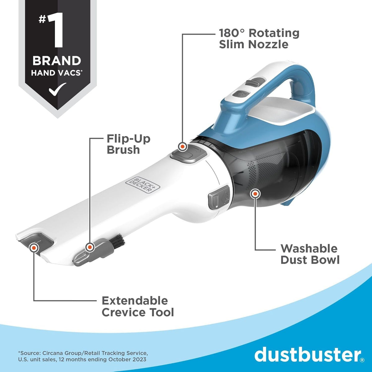 Black Decker Dustbuster Compact Cordless Handheld Vacuum Car Rotating Nozzle Crevice Tool