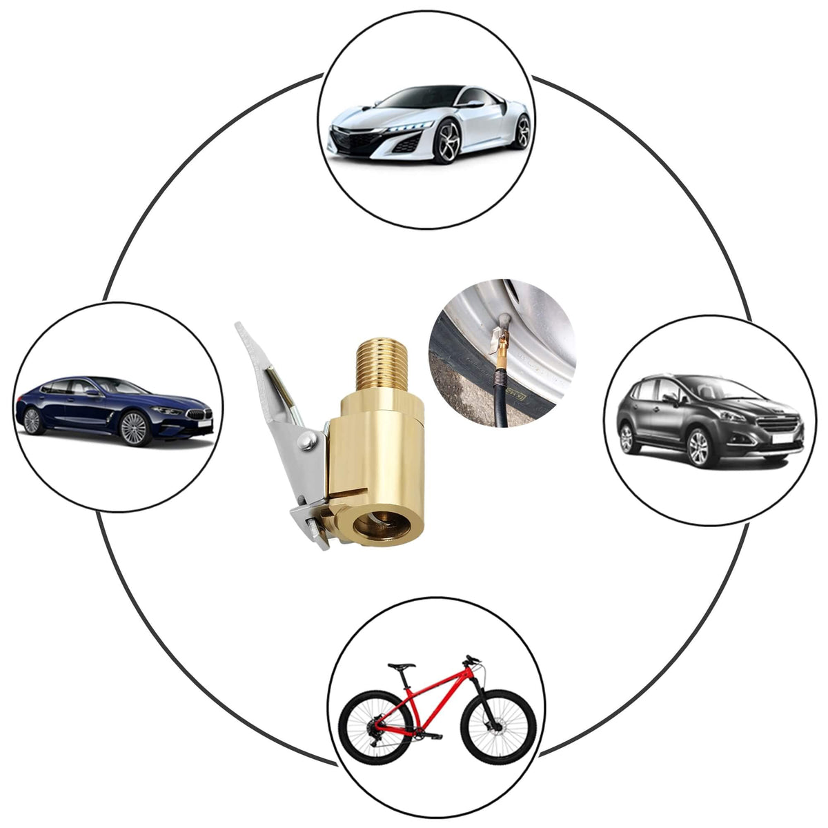Brass Locking Tire Air Chuck With Clip Adapter 8mm Inlet For Car Truck Motorcycle Inflator