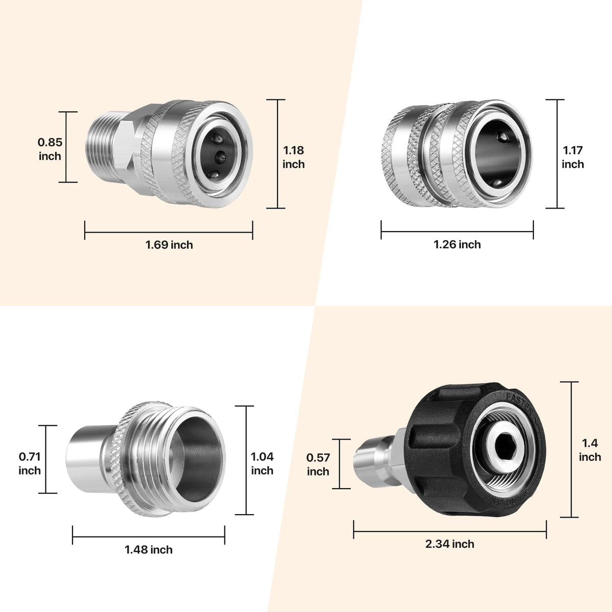 Pressure Washer Quick Disconnect Adapter Set M22 To 14mm Swivel To Three Eighths Inch Fittings