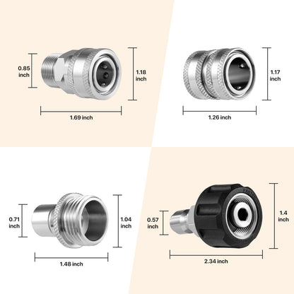 Pressure Washer Quick Disconnect Adapter Set M22 To 14mm Swivel To Three Eighths Inch Fittings
