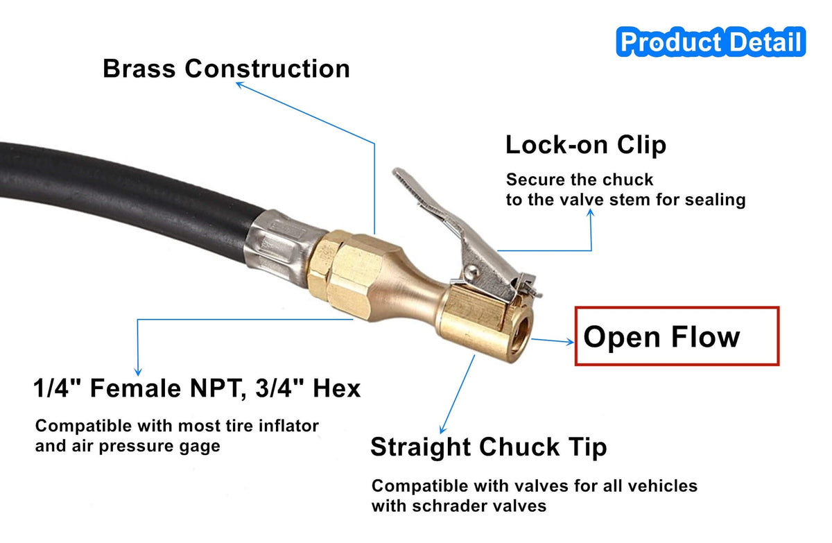 Brass Locking Tire Air Chuck With Clip Adapter 8mm Inlet For Car Truck Motorcycle Inflator