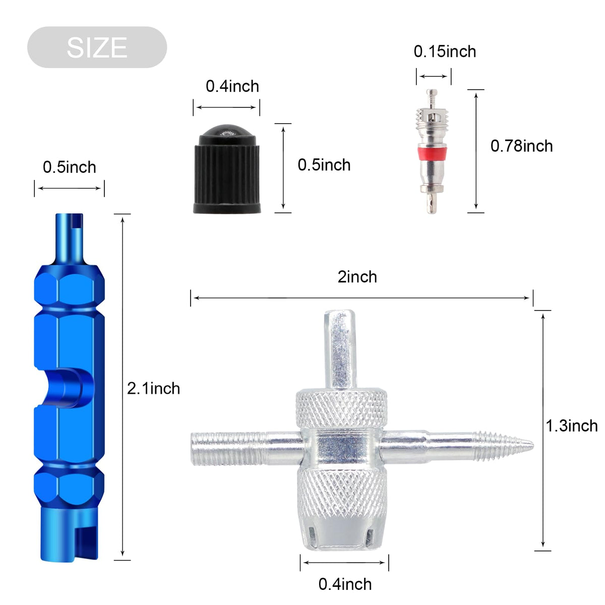 ZHSMS Valve Stem Removal Tool Kit 35 Pc Set With 20 Valve Cores 10 Tire Valve Caps 4 Way Remover