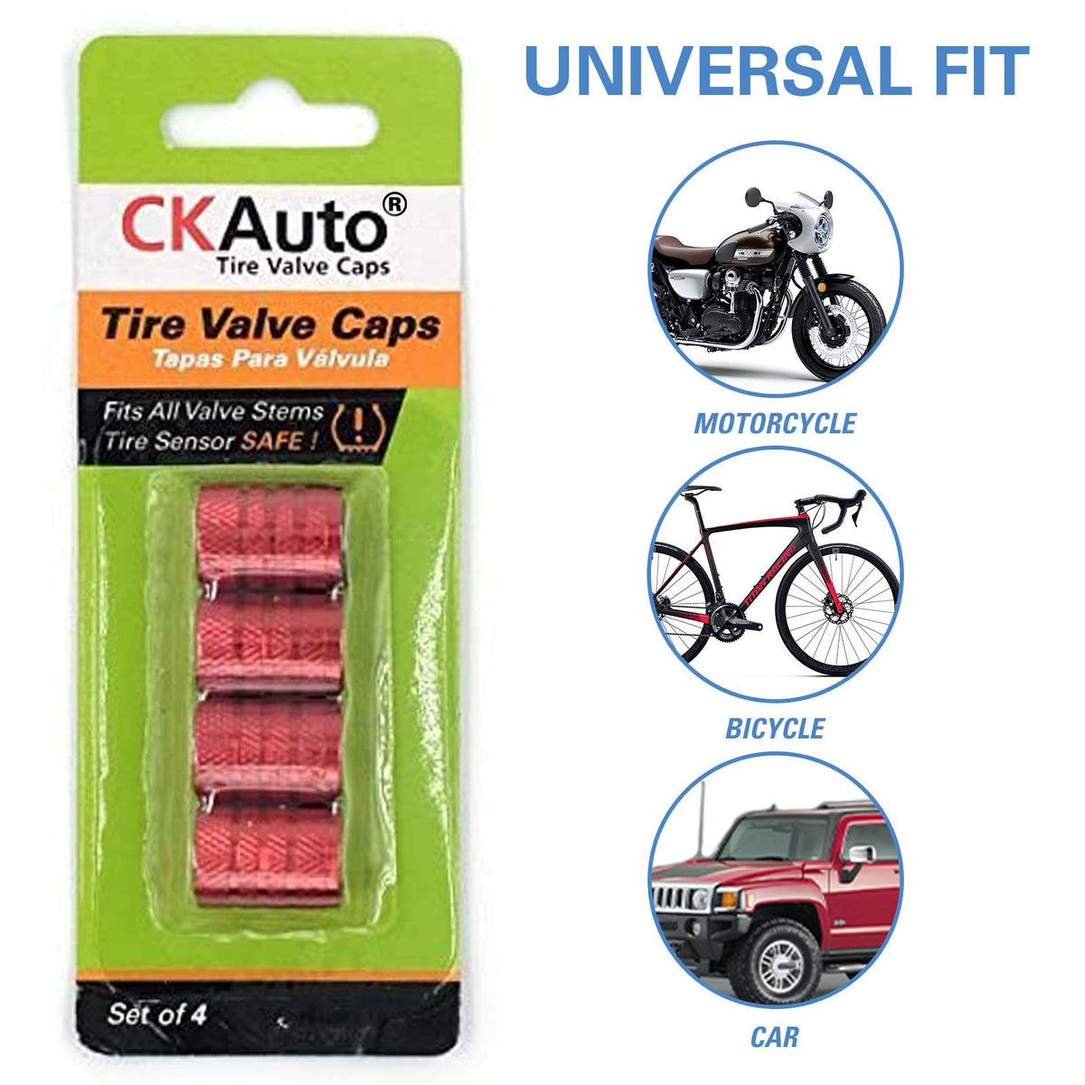 Black Anodized Aluminum Tire Valve Stem Caps Set, 4 Pack, Universal Fit Cars Trucks SUVs Motorcycles