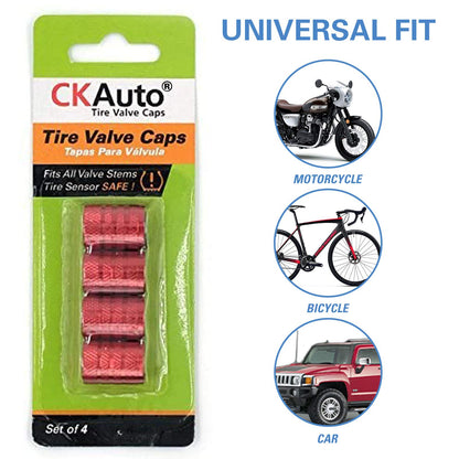 Black Anodized Aluminum Tire Valve Stem Caps Set, 4 Pack, Universal Fit Cars Trucks SUVs Motorcycles