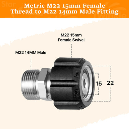 Pressure Washer Quick Disconnect Adapter Set M22 To 14mm Swivel To Three Eighths Inch Fittings
