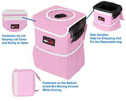 EPAuto Waterproof Car Trash Can With Lid And Storage Pockets 2.5 Gallon Black