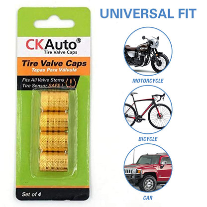 Black Anodized Aluminum Tire Valve Stem Caps Set, 4 Pack, Universal Fit Cars Trucks SUVs Motorcycles