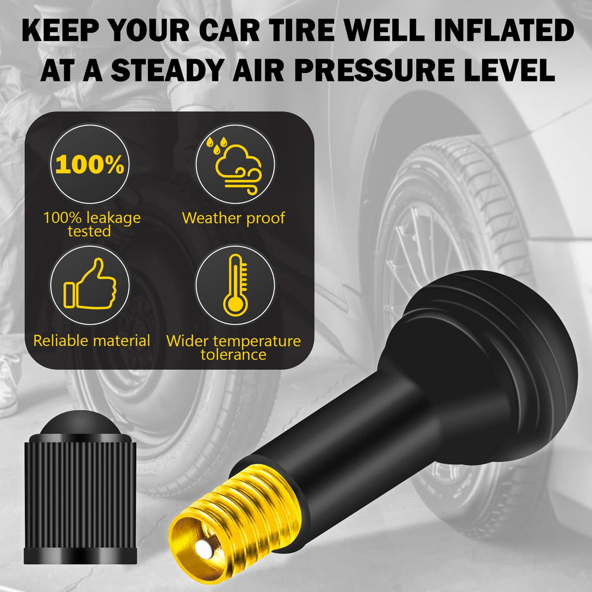 Tire Valve Stems Rubber Snap-In Tubeless Black 0.453 Inch Rim Hole For Standard Car Tires 150 Pack