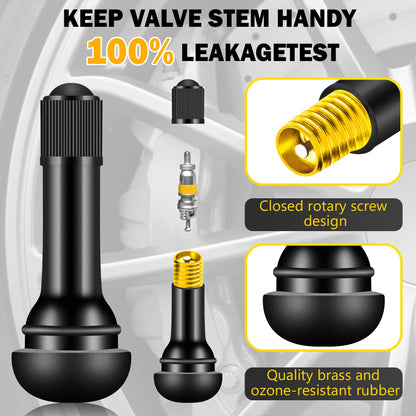 Tire Valve Stems Rubber Snap-In Tubeless Black 0.453 Inch Rim Hole For Standard Car Tires 150 Pack