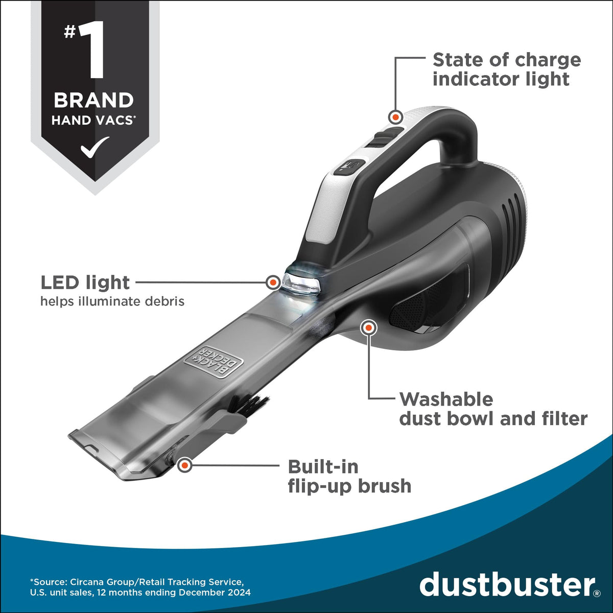 Black Decker Dustbuster Compact Cordless Handheld Vacuum Car Rotating Nozzle Crevice Tool