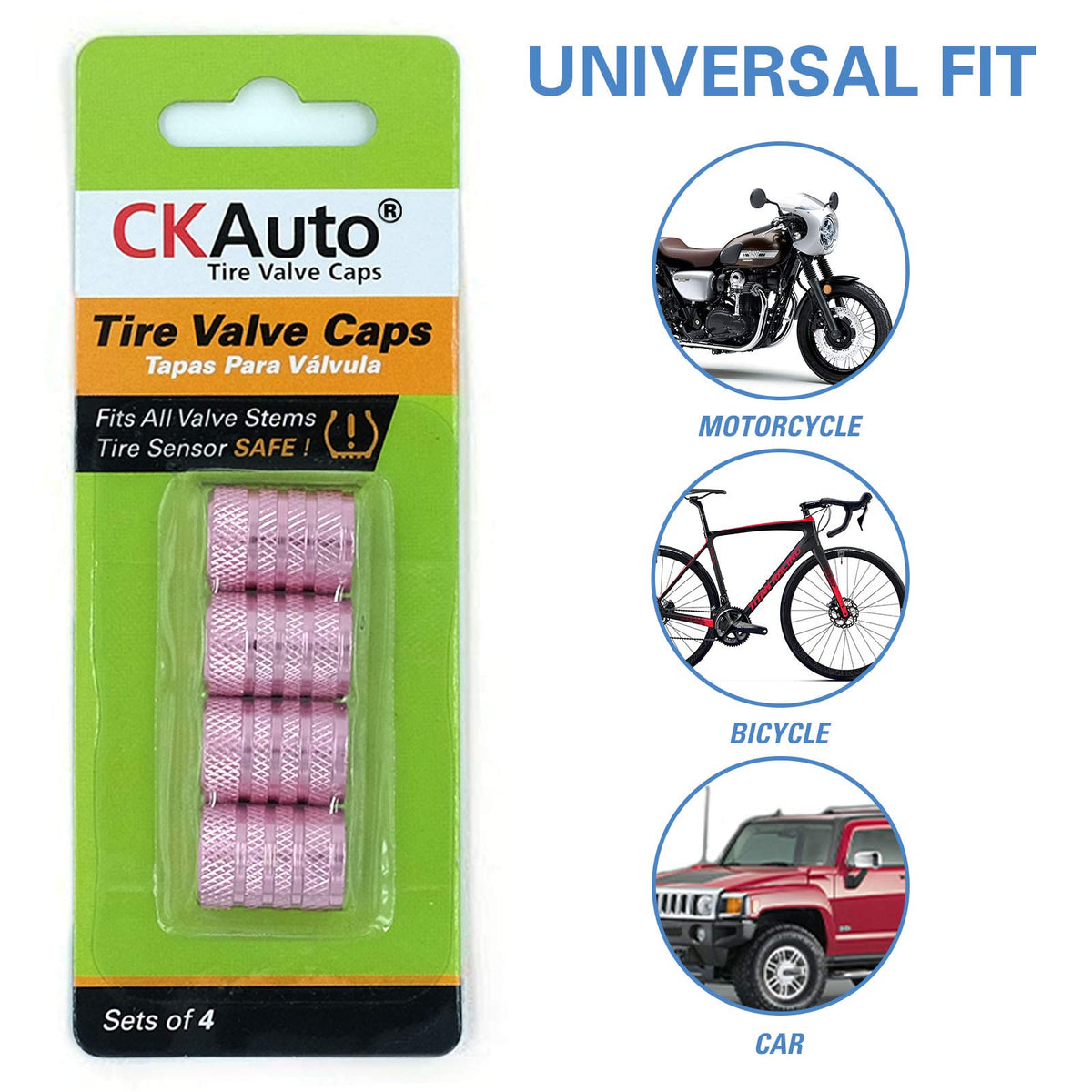 Black Anodized Aluminum Tire Valve Stem Caps Set, 4 Pack, Universal Fit Cars Trucks SUVs Motorcycles