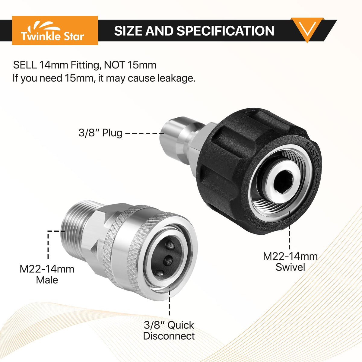 Pressure Washer Quick Disconnect Adapter Set M22 To 14mm Swivel To Three Eighths Inch Fittings