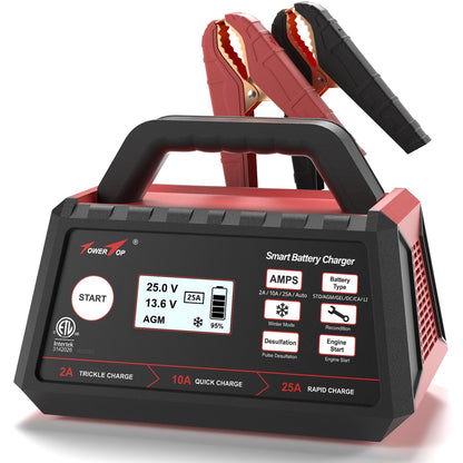 TowerTop 12V Smart Car Battery Charger 2 10 25A Maintainer With Engine Start Desulfator Winter Mode
