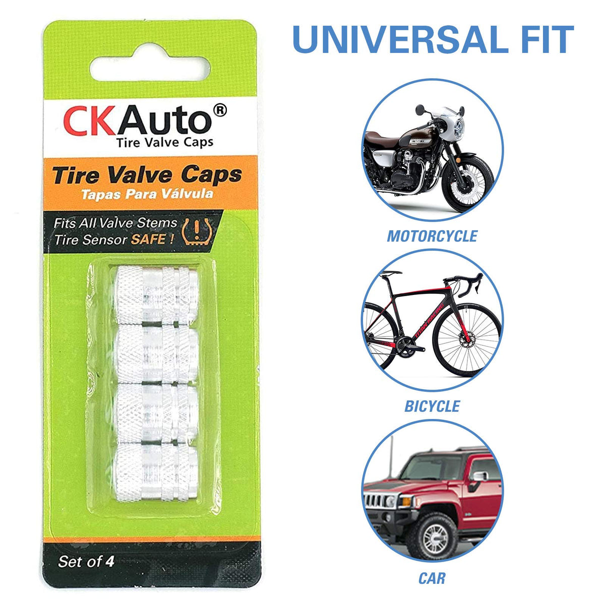Black Anodized Aluminum Tire Valve Stem Caps Set, 4 Pack, Universal Fit Cars Trucks SUVs Motorcycles