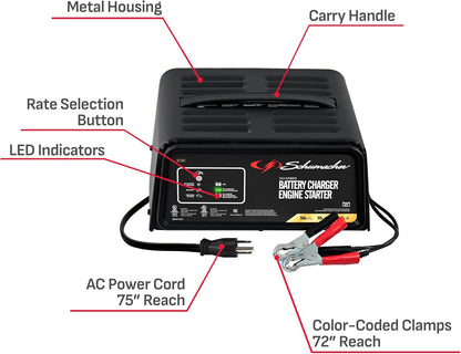 Schumacher SC1361 12V Fully Automatic Battery Charger Maintainer 50A 6A 2A 10A Modes For Cars RVs