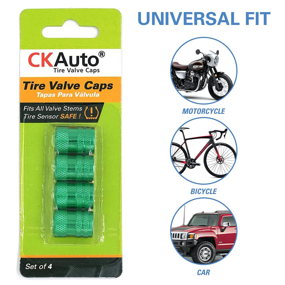 Black Anodized Aluminum Tire Valve Stem Caps Set, 4 Pack, Universal Fit Cars Trucks SUVs Motorcycles