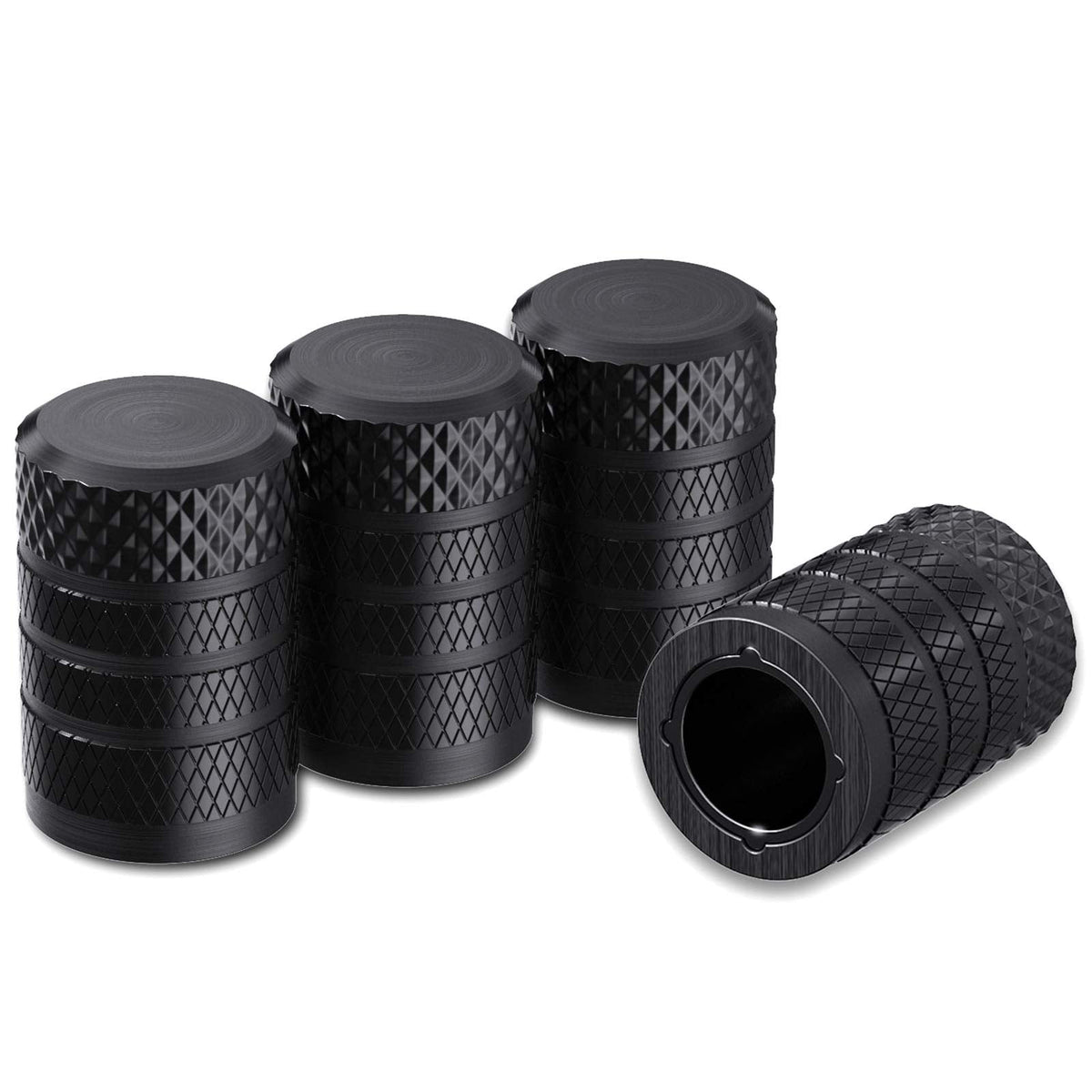 Black Anodized Aluminum Tire Valve Stem Caps Set, 4 Pack, Universal Fit Cars Trucks SUVs Motorcycles