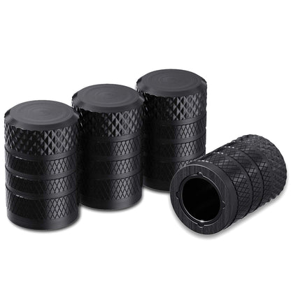 Black Anodized Aluminum Tire Valve Stem Caps Set, 4 Pack, Universal Fit Cars Trucks SUVs Motorcycles