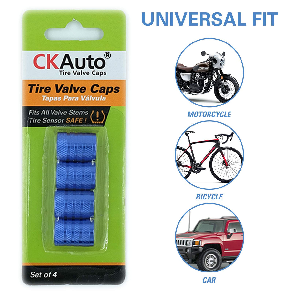 Black Anodized Aluminum Tire Valve Stem Caps Set, 4 Pack, Universal Fit Cars Trucks SUVs Motorcycles