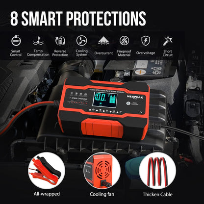 Nexpeak NC201 12V 24V Battery Charger 10 Amp Maintainer Desulfator With Temperature Compensation