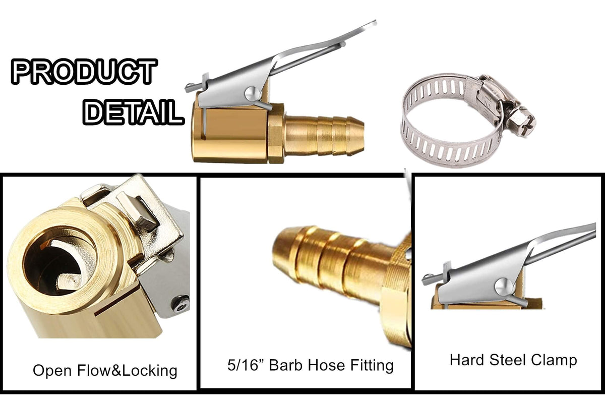 Brass Locking Tire Air Chuck With Clip Adapter 8mm Inlet For Car Truck Motorcycle Inflator