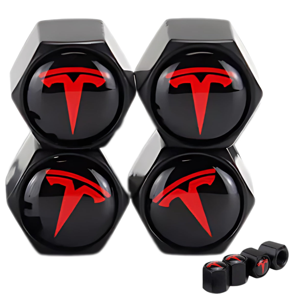 Red Aluminum Tire Valve Stem Caps For Tesla Models 3 S X Y Leakproof With Rubber O Rings 4 Pack