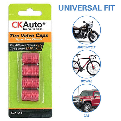 Black Anodized Aluminum Tire Valve Stem Caps Set, 4 Pack, Universal Fit Cars Trucks SUVs Motorcycles