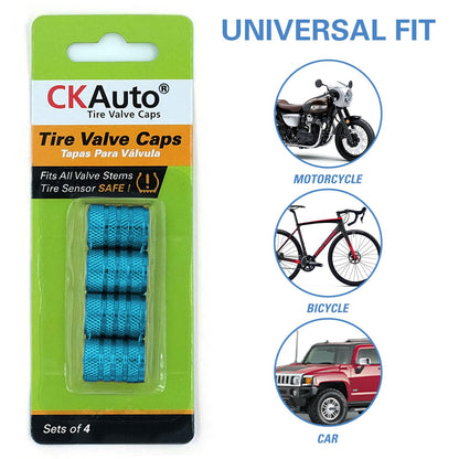 Black Anodized Aluminum Tire Valve Stem Caps Set, 4 Pack, Universal Fit Cars Trucks SUVs Motorcycles