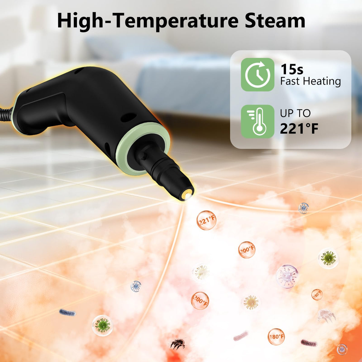 Portable Steam Cleaner With 16 Accessories, 15-Second Heat Up, Handheld For Home And Car Detailing