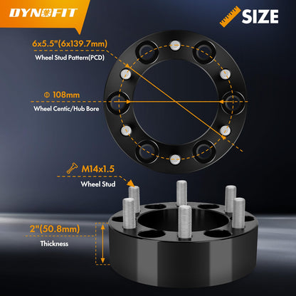 Dynofit 2 Inch Wheel Spacers 6x139.7 6x5.5 Forged Aluminum For Chevy GMC Silverado Ram 1500