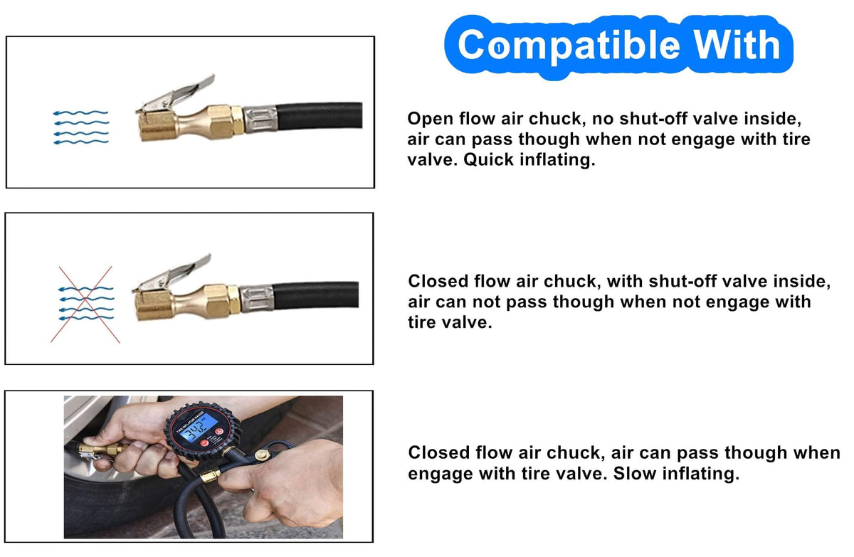 Brass Locking Tire Air Chuck With Clip Adapter 8mm Inlet For Car Truck Motorcycle Inflator