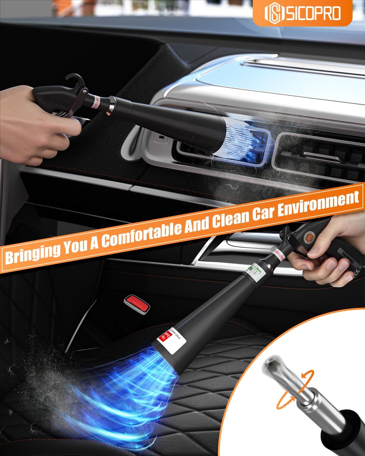 Automotive Detailing Air Blow Gun With Two Nozzle Set For Car Cleaning Durable High Pressure