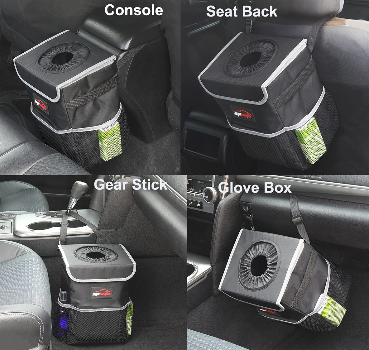 EPAuto Waterproof Car Trash Can With Lid And Storage Pockets 2.5 Gallon Black