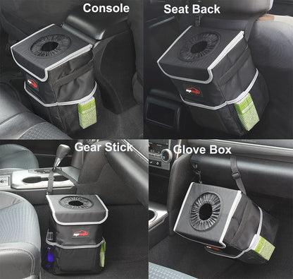 EPAuto Waterproof Car Trash Can With Lid And Storage Pockets 2.5 Gallon Black
