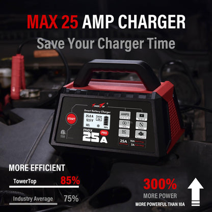 TowerTop 12V Smart Car Battery Charger 2 10 25A Maintainer With Engine Start Desulfator Winter Mode