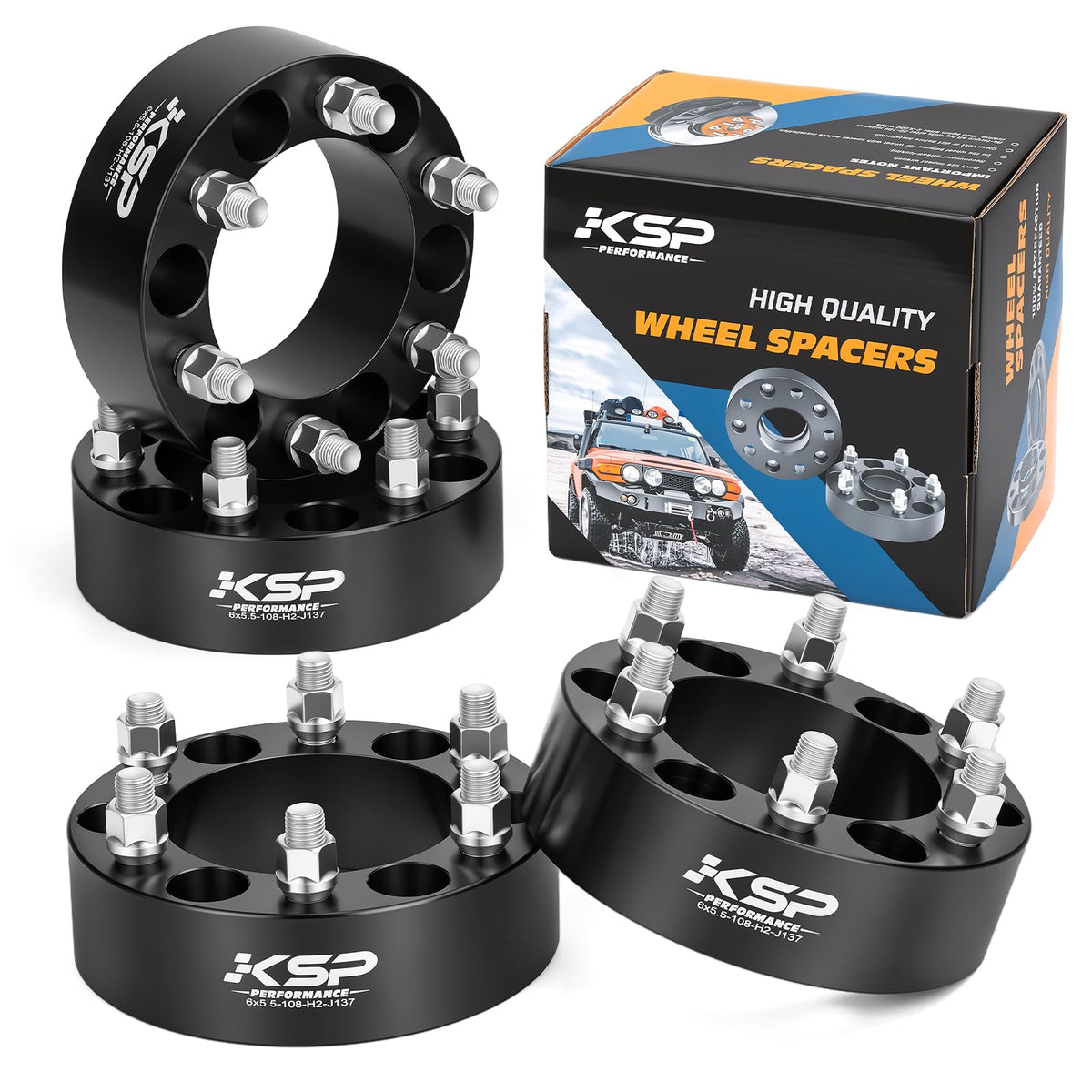 KSP 6x139.7mm Wheel Spacers 2in for Silverado Sierra Ram 1500 Lug Centric 108mm Hub Bore Black 4Pcs