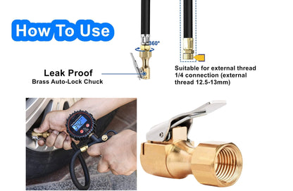 Brass Locking Tire Air Chuck With Clip Adapter 8mm Inlet For Car Truck Motorcycle Inflator