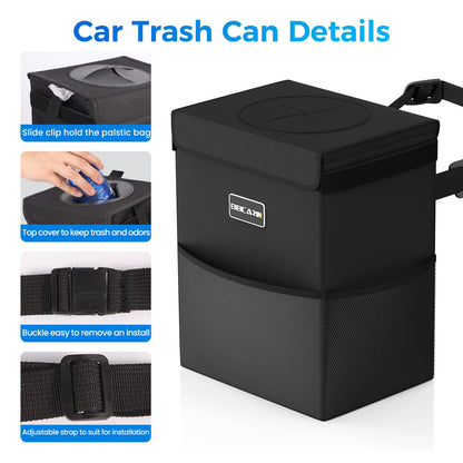 Beicarin Car Trash Can With Lid 2.6 Gal Leakproof Collapsible SUV Truck Van Organizer