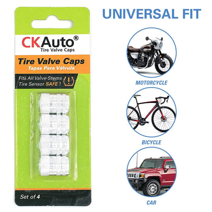 Black Anodized Aluminum Tire Valve Stem Caps Set, 4 Pack, Universal Fit Cars Trucks SUVs Motorcycles