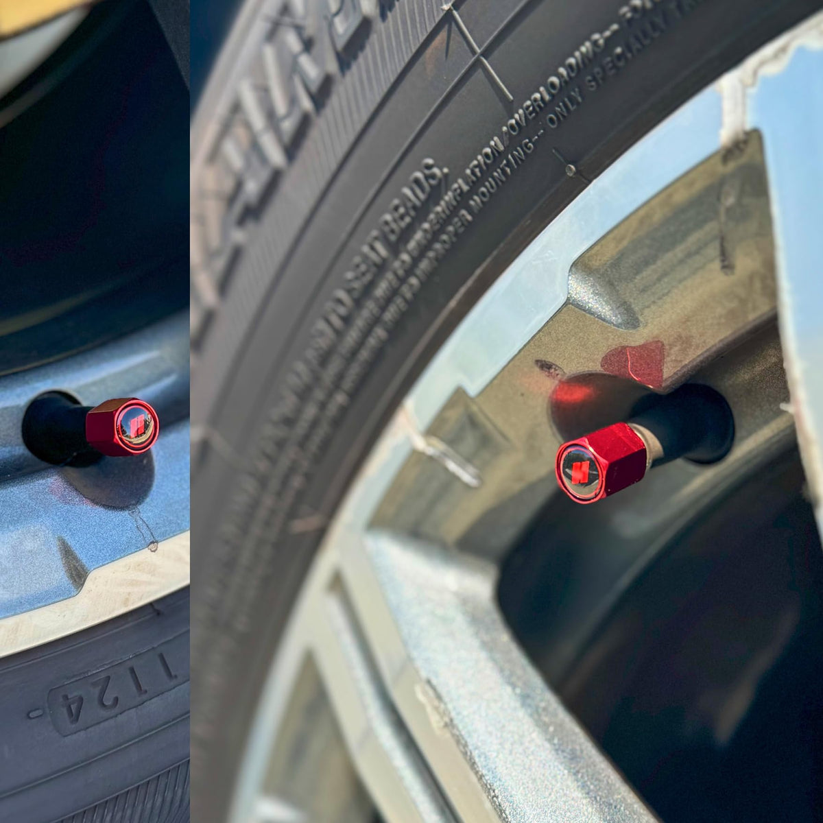 Red Aluminum Tire Valve Stem Caps For Tesla Models 3 S X Y Leakproof With Rubber O Rings 4 Pack