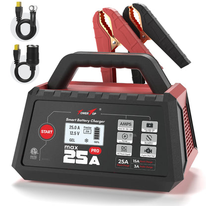 TowerTop 12V Smart Car Battery Charger 2 10 25A Maintainer With Engine Start Desulfator Winter Mode