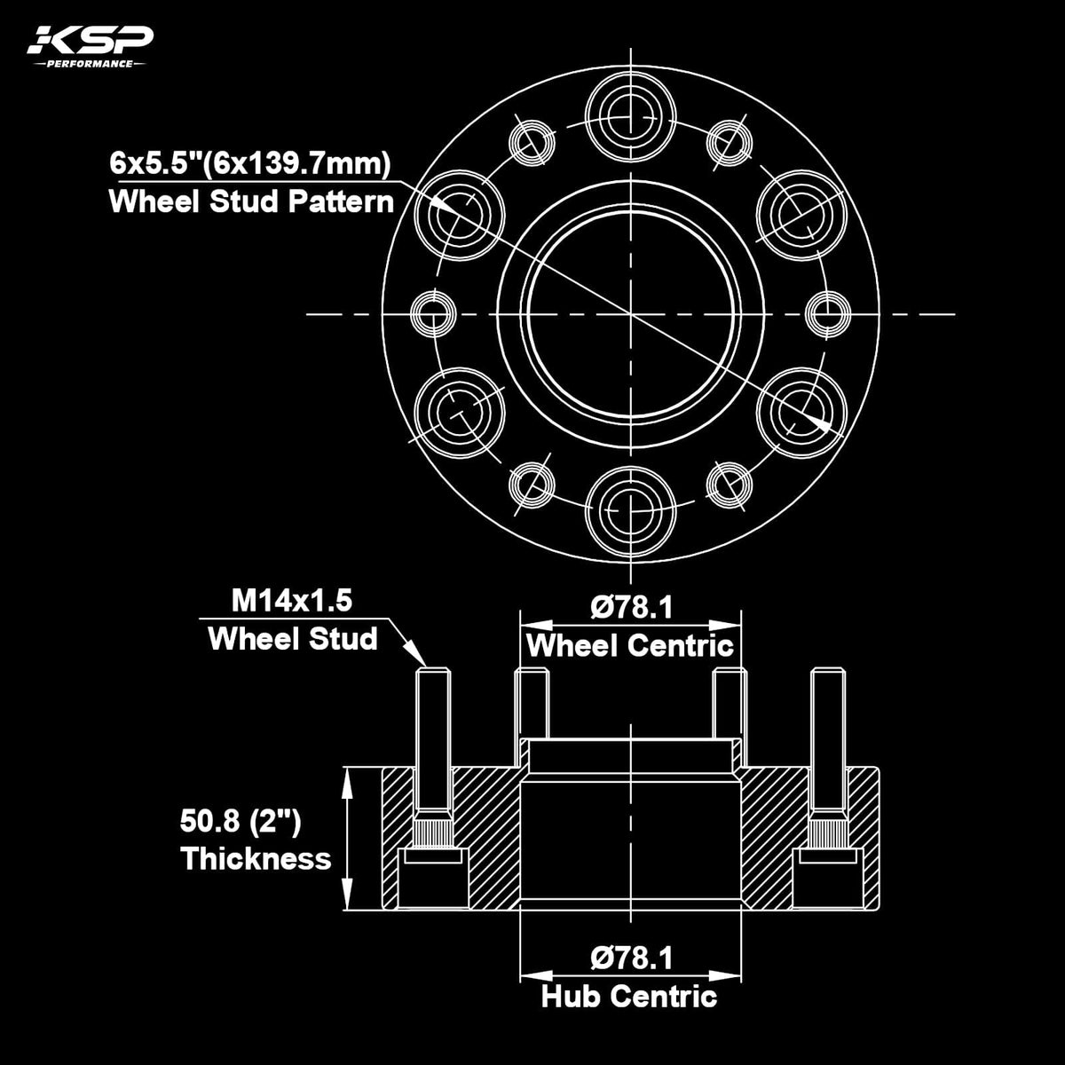 KSP 6x139.7mm Wheel Spacers 2in for Silverado Sierra Ram 1500 Lug Centric 108mm Hub Bore Black 4Pcs