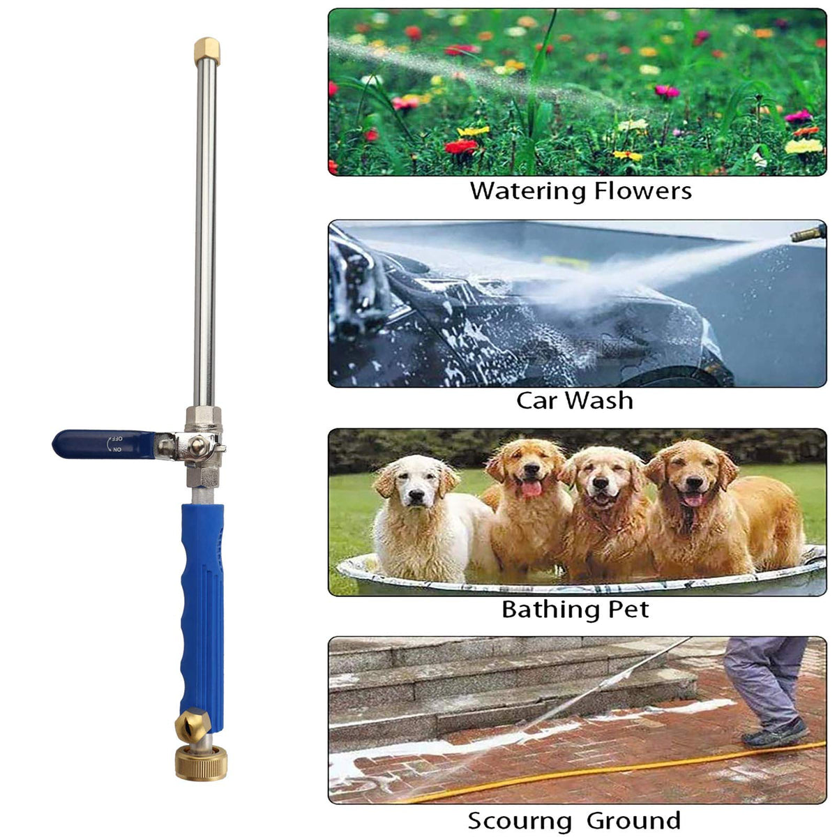 Washer Wand Attachment With Jet Nozzles For Gutter Patio Car Cleaning Blue
