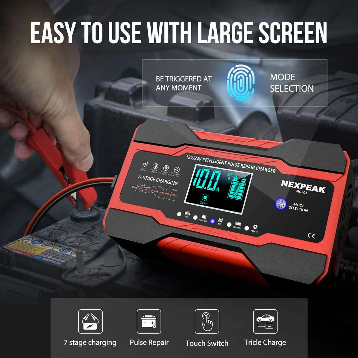 Nexpeak NC201 12V 24V Battery Charger 10 Amp Maintainer Desulfator With Temperature Compensation