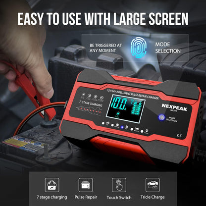 Nexpeak NC201 12V 24V Battery Charger 10 Amp Maintainer Desulfator With Temperature Compensation